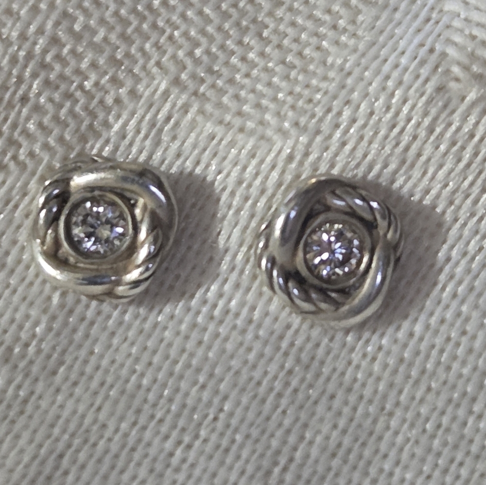 David Yurman Diamond Infinity Stud Earrings, Sterling Silver